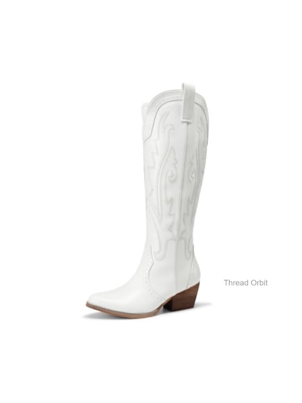 Embroidered Western Pull-On Knee-High Cowboy Boots Faux Leather